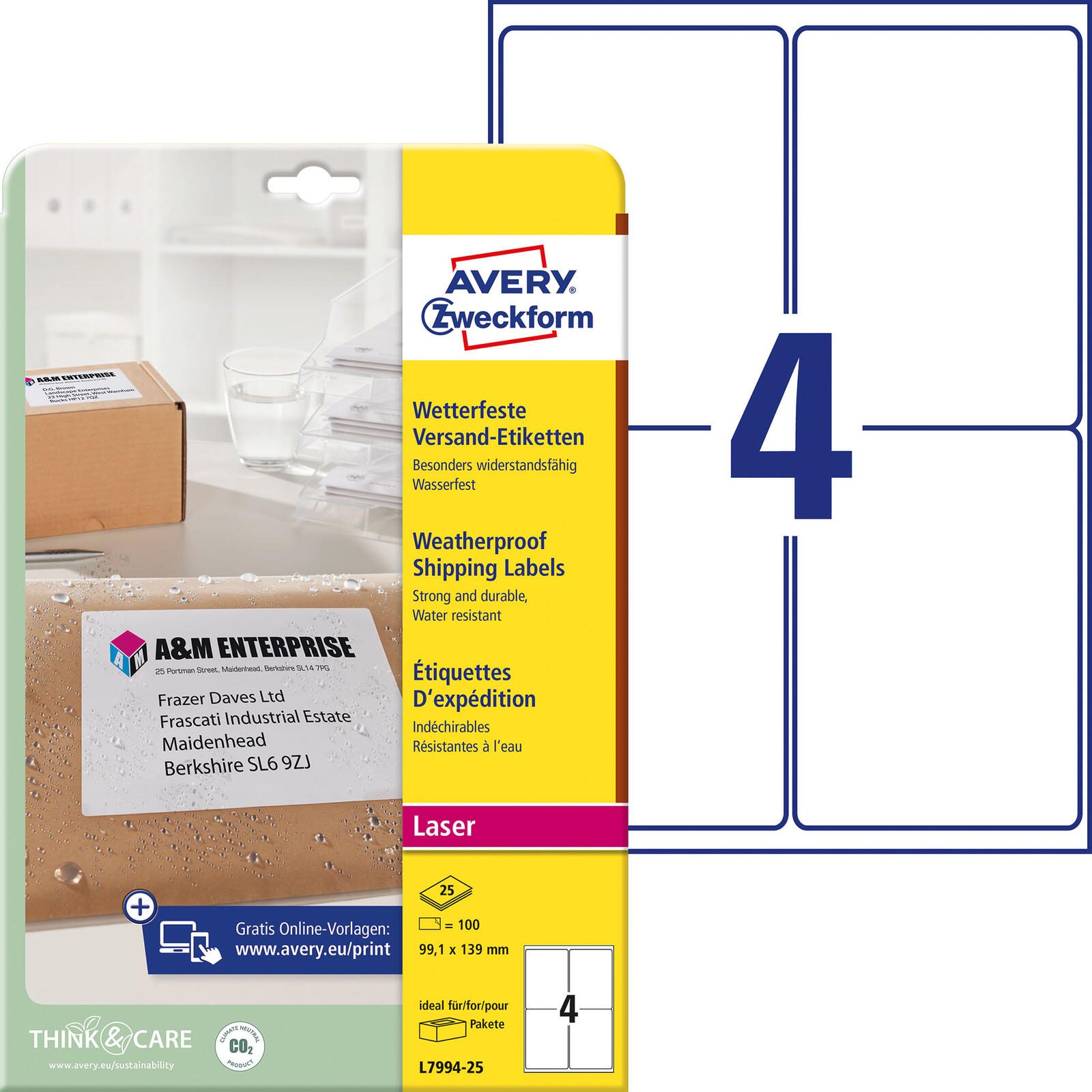 AVERY Zweckform étiquettes d'expédition en film 99,1 x 139,0 mm - 1 paquet = 25 feuilles
