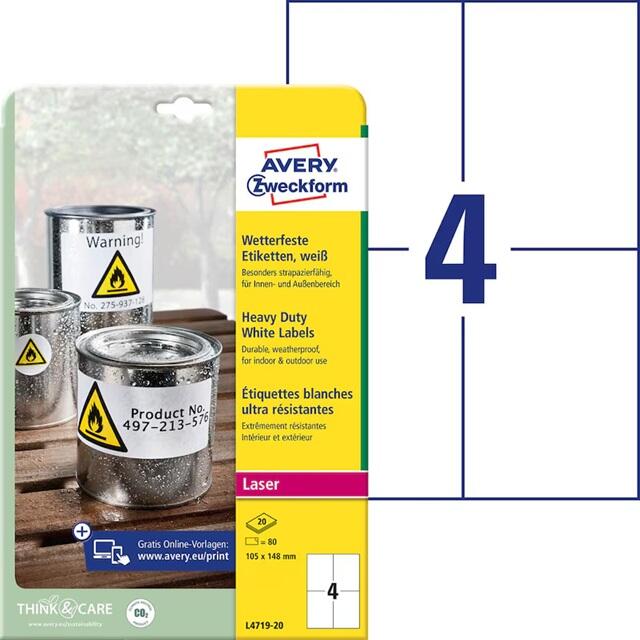 Avery Zweckform Étiquette L4719-20 105x148mm ws 80 St./Pack.