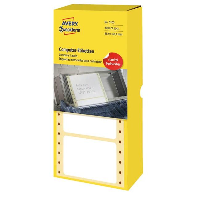 Étiquettes en continu Avery Zweckform pour ordinateur 88,9 x 48,4 mm 1 boîte = 3 000 étiquettes