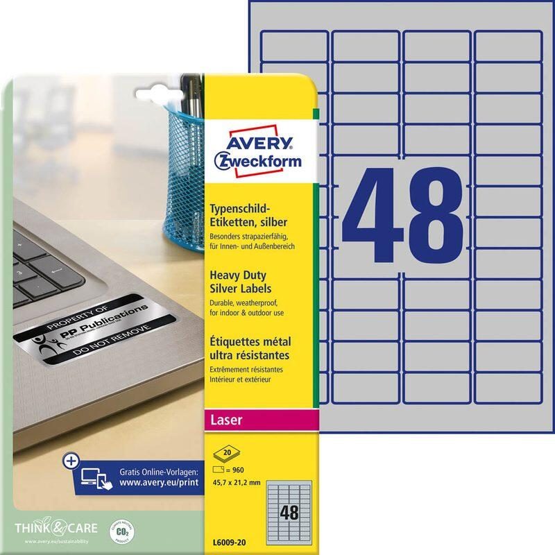Étiquettes de signalisation Avery Zweckform L6009-20 (45,7 x 21,2 mm) - 960 étiquettes/pack