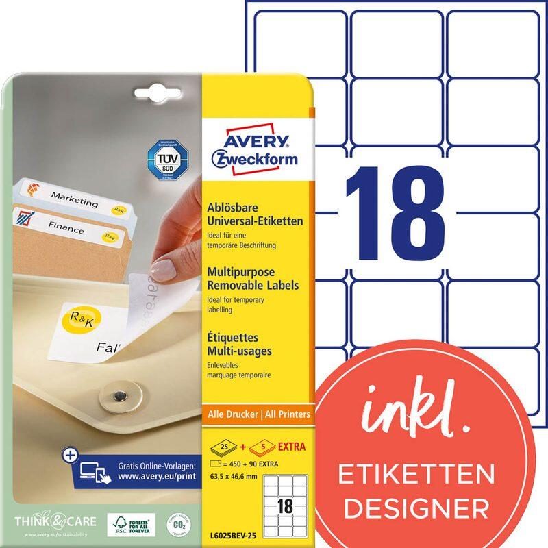 Étiquette Avery Zweckform L6025REV-25 63,5x46,6 mm blanc 540 étiquettes/paquet