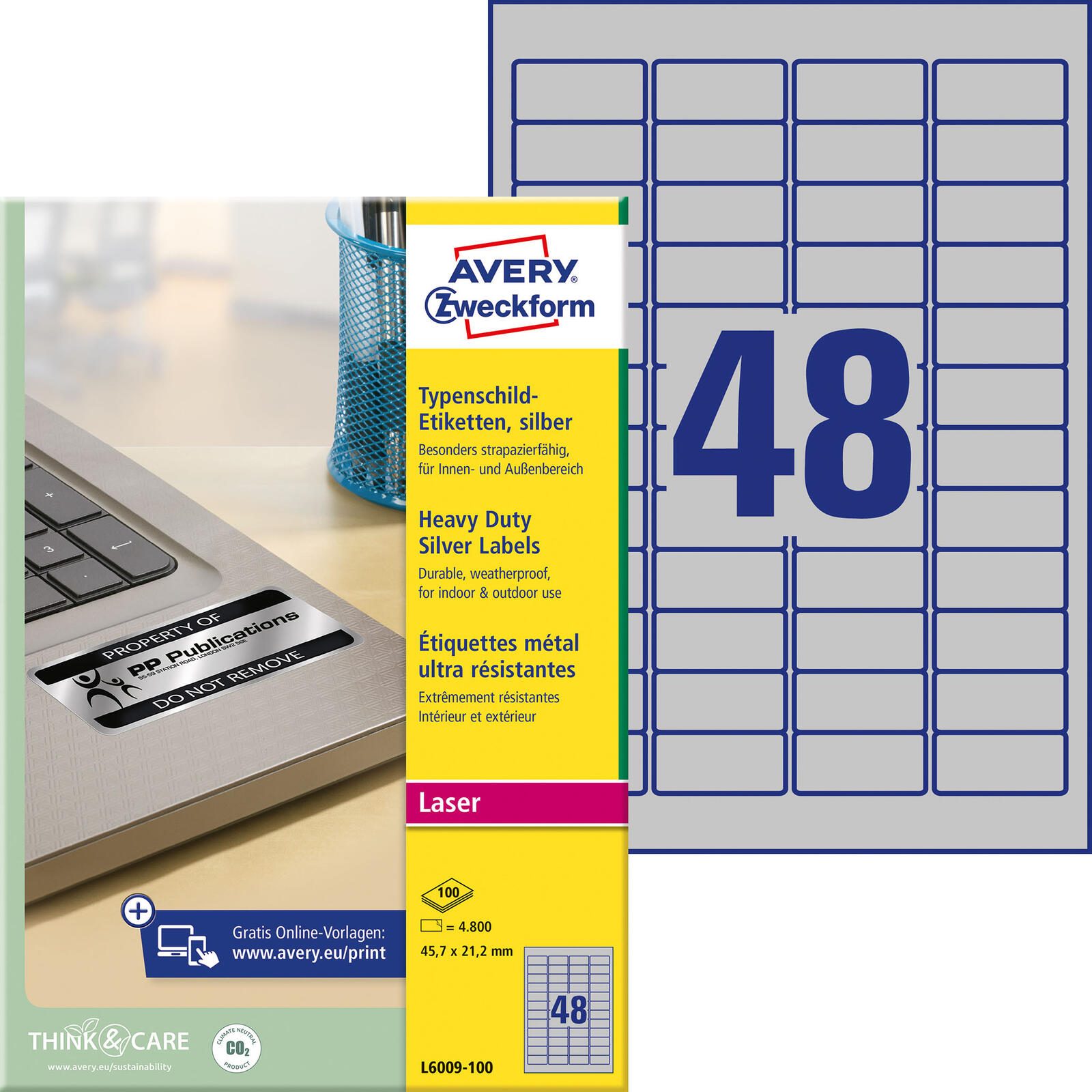 Étiquettes de plaque signalétique Avery Zweckform 45,7 x 21,2 mm - 100 feuilles
