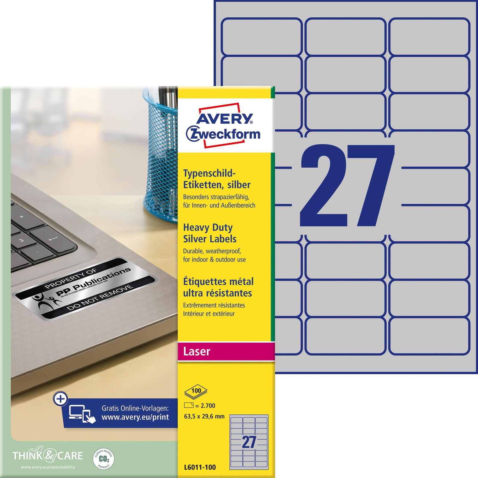 Étiquettes de plaque signalétique Avery Zweckform 63,5 x 29,6 mm - 100 feuilles — lot de 100