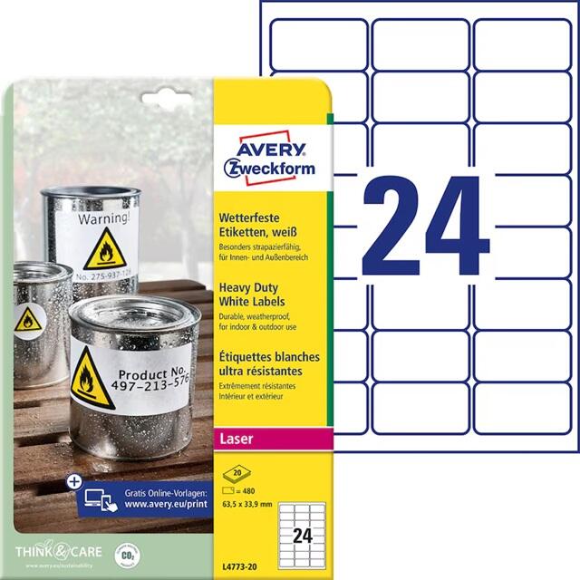 AVERY Zweckform étiquettes en film résistantes aux intempéries 63,5 x 33,9 mm 1 boîte = 100 feuilles