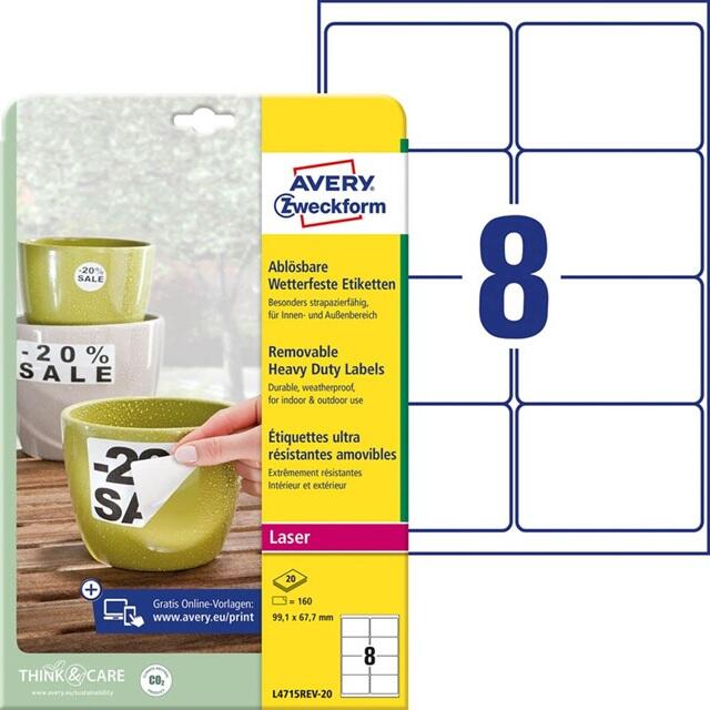 AVERY Zweckform étiquettes adhésives résistantes aux intempéries 99,1 x 67,7 mm 1 boîte = 20 feuilles