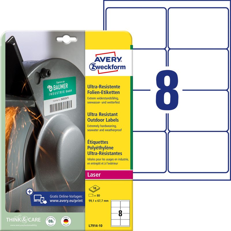 Étiquette en film Avery Zweckform L7914-10 99,1x67,7mm 80 pcs./boîte — lot de 80