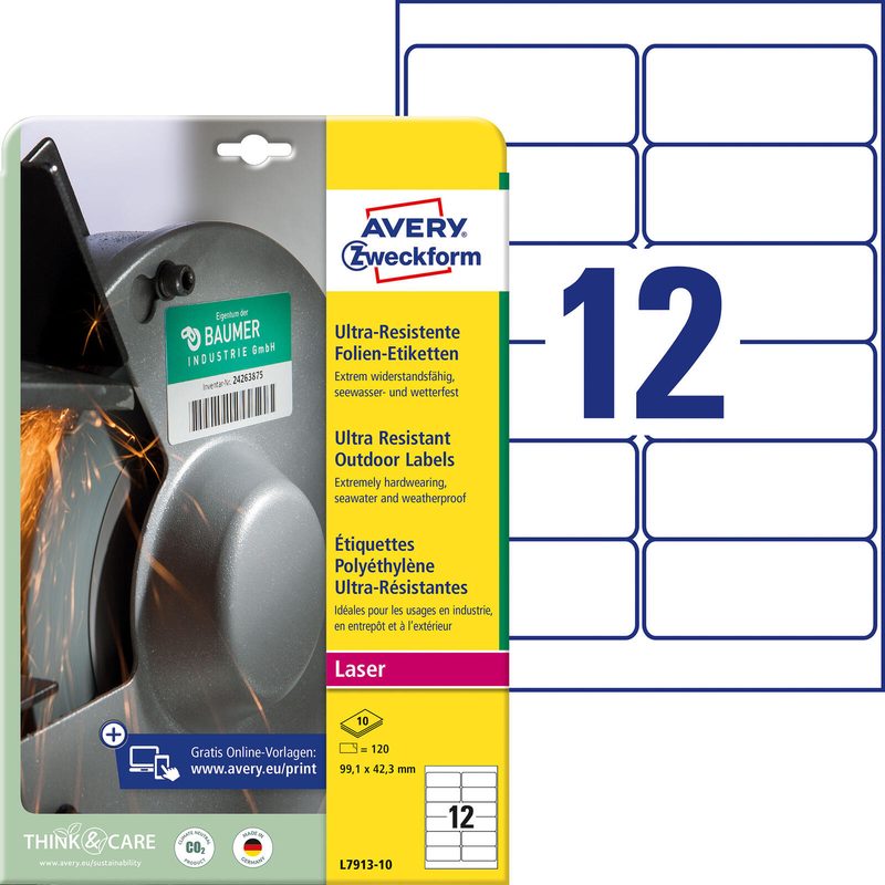 Étiquettes Avery Zweckform en film L7913-10 99,1x42,3 mm lot de 120 pièces — lot de 120