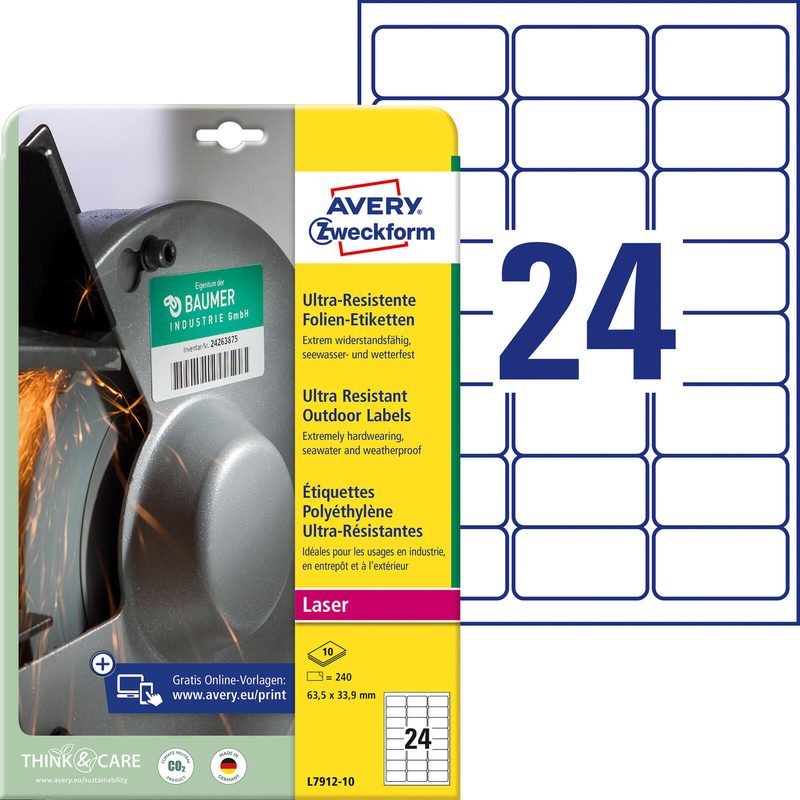Avery Zweckform étiquette adhésive L7912-10 63,5x33,9mm 240 ét./boîte