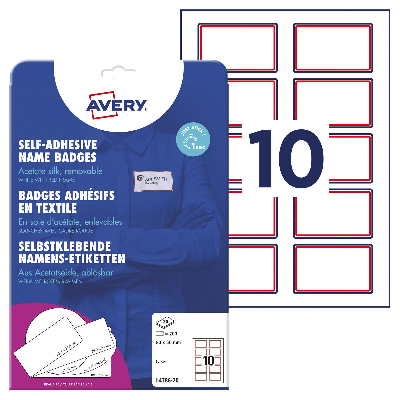 AVERY Zweckform étiquettes nominatives L4786-20 blanc 80,0 x 50,0 mm 1 boîte = 20 feuilles