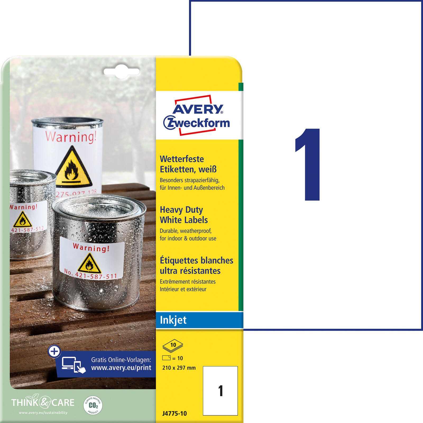 AVERY Zweckform étiquettes en film résistantes aux intempéries 210,0 x 297,0 mm 1 boîte = 8 feuilles