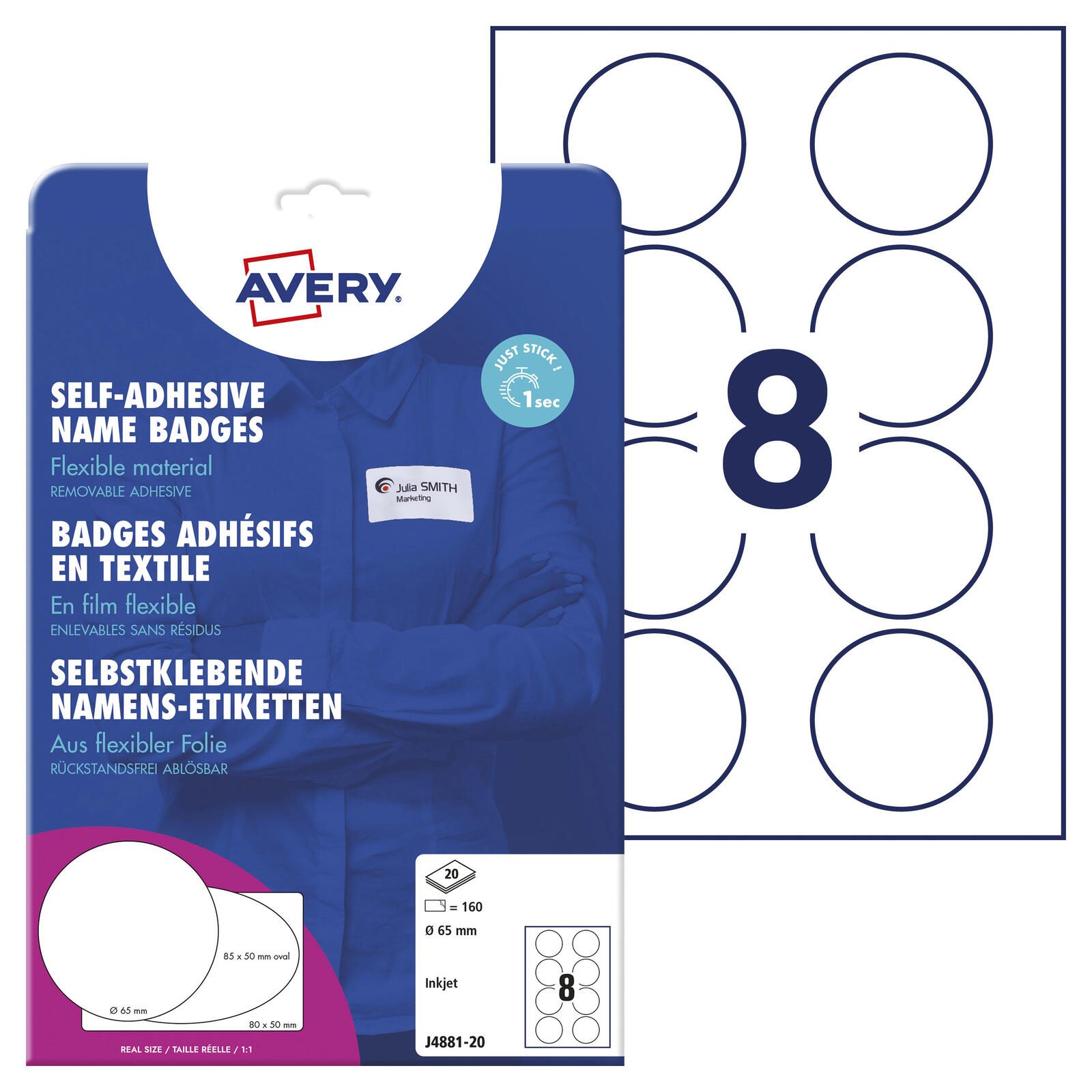 AVERY Zweckform étiquettes de nom J4881-20 blanc 65,0 x 65,0 mm 1 pack = 20 feuilles