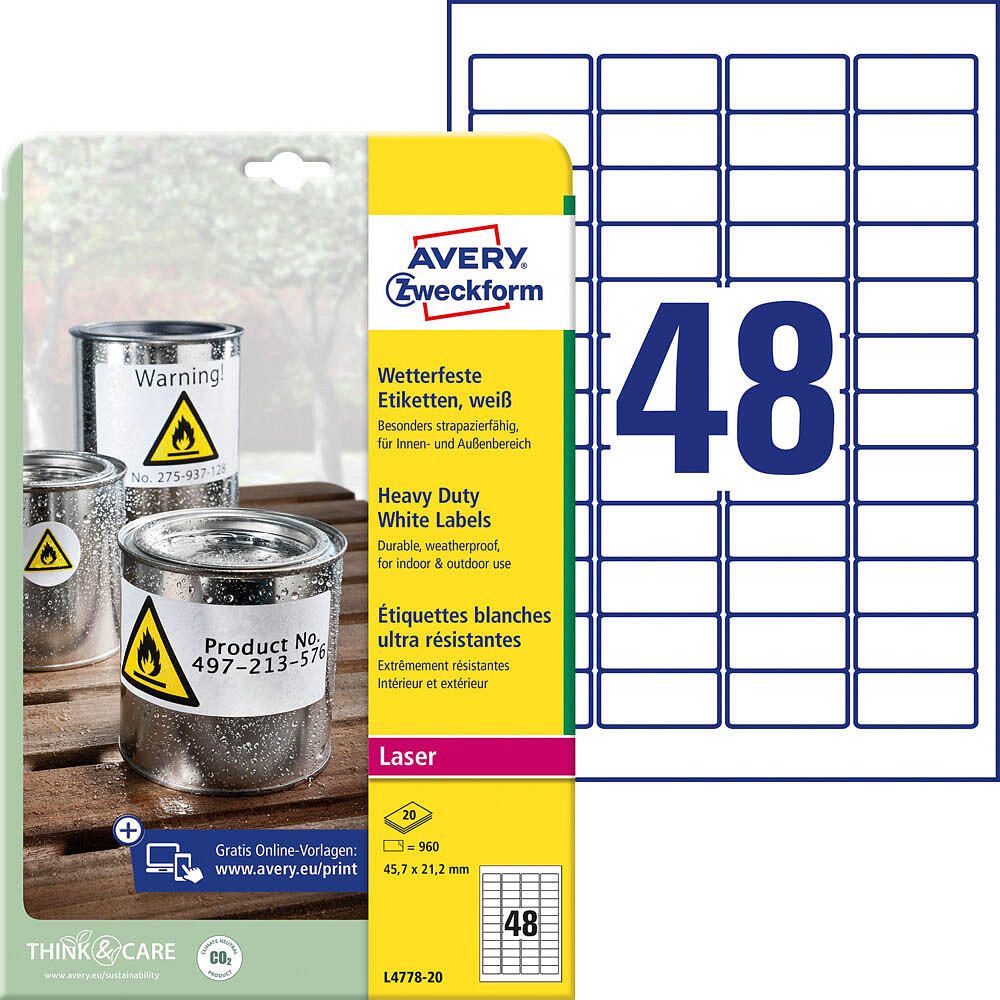 Avery Zweckform Étiquette en film L4778-20 blanc 960 St./Pack.
