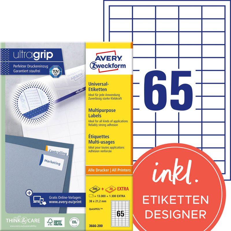 AVERY Zweckform Étiquettes universelles 3666-200 blanc 38,0 x 21,2 mm 1 pack = 220 feuilles