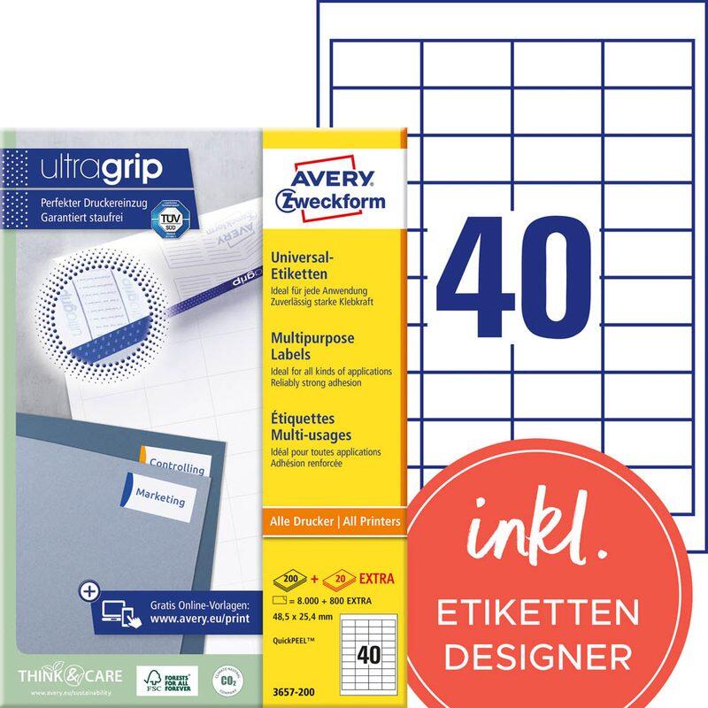 Étiquettes Avery Zweckform 3657-200 blanc 48,5 x 25,4 mm - 1 paquet = 220 feuilles