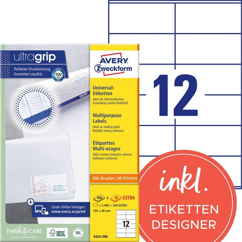 AVERY Zweckform Étiquettes 3424-200 blanc 105,0 x 48,0 mm 1 boîte = 220 feuilles