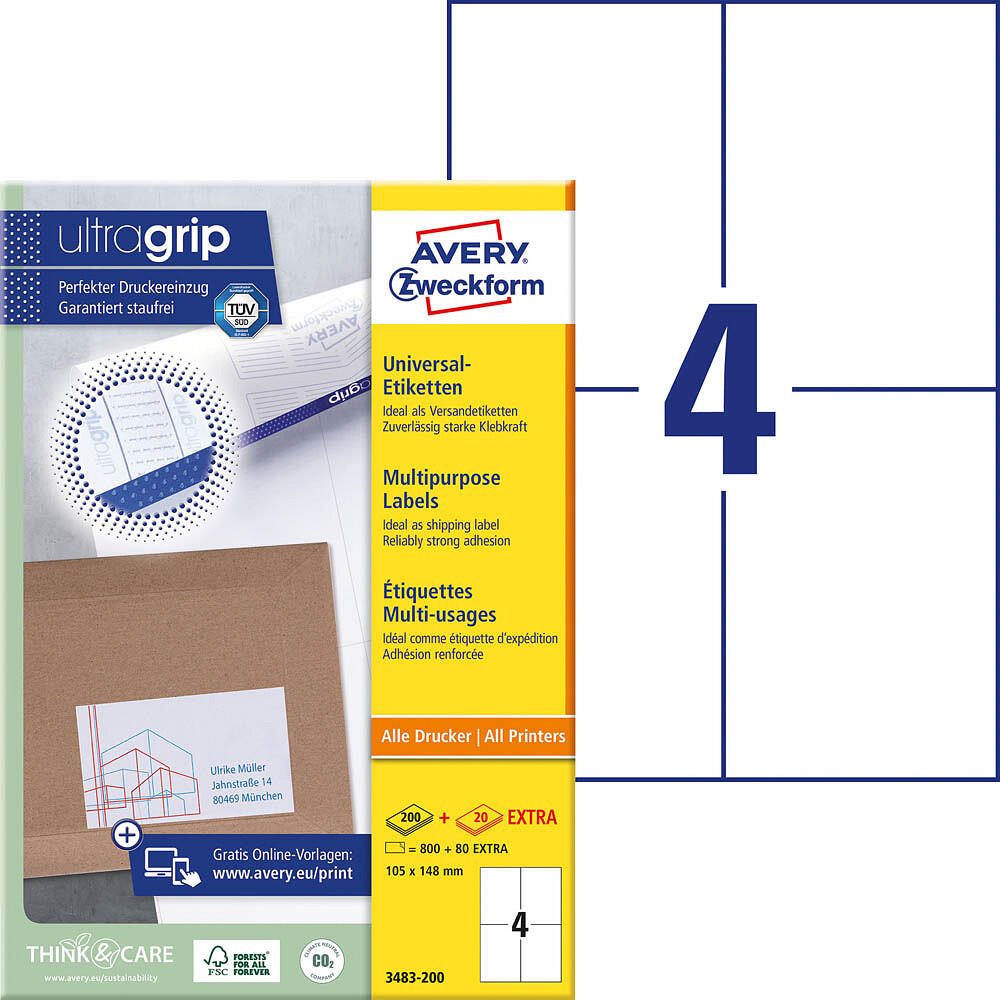 Étiquettes Avery Zweckform 3483-200 blanc 105,0 x 148,0 mm - 880 pièces — lot de 880 pièces