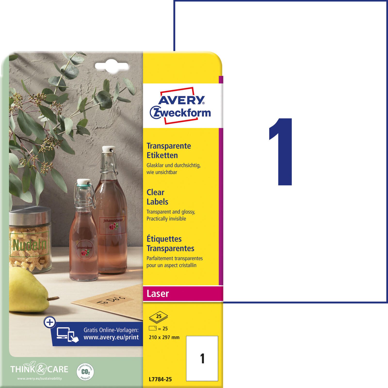 Étiquettes adhésives Avery Zweckform 210,0 x 297,0 mm 1 boîte = 25 feuilles