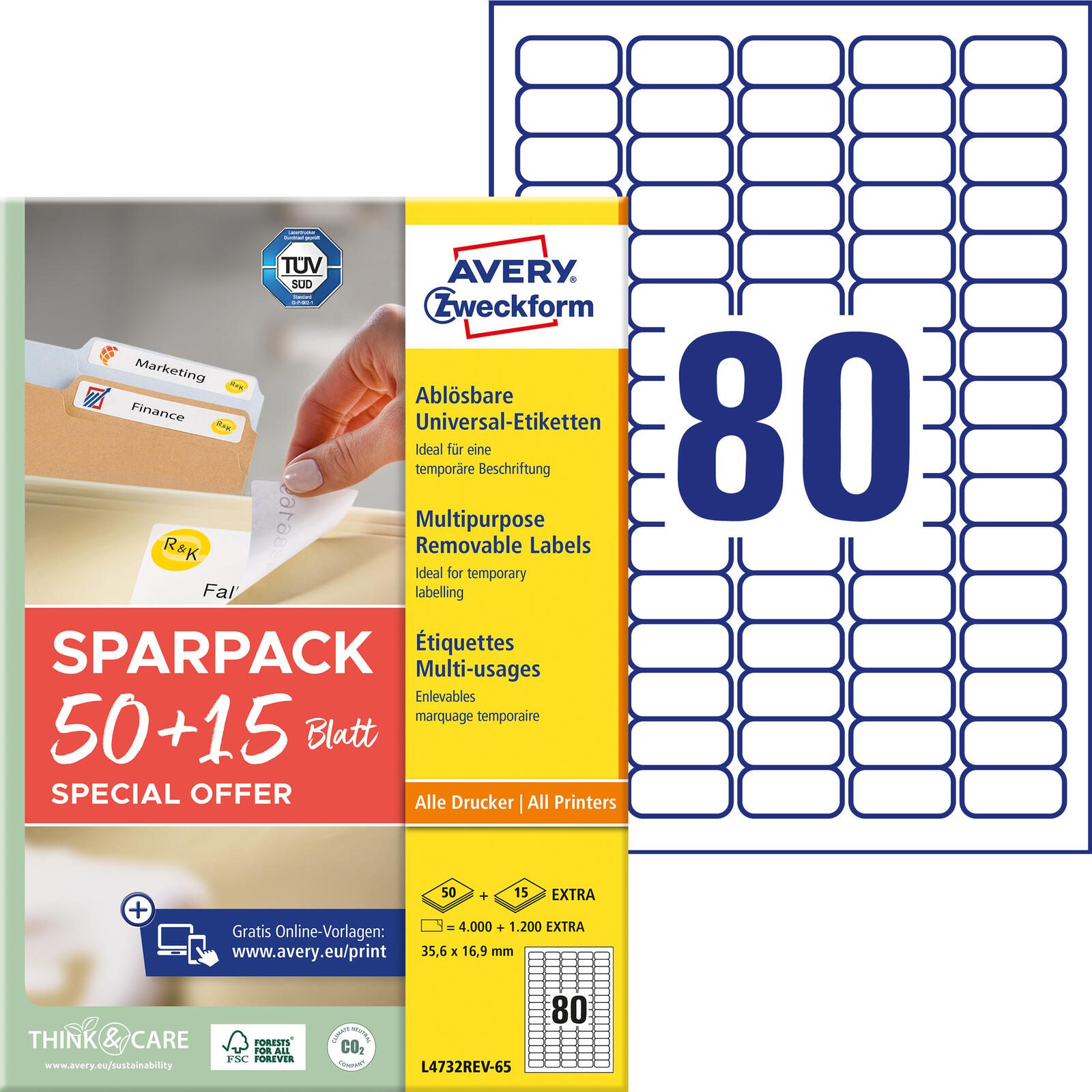 Étiquettes Avery Zweckform 35,6 x 16,9 mm, blanc - 1 boîte = 65 feuilles