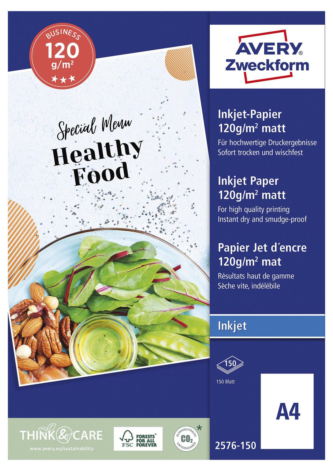 Avery Zweckform papier pour jet d'encre Classic 2576-150 blanc 150 feuilles/lot