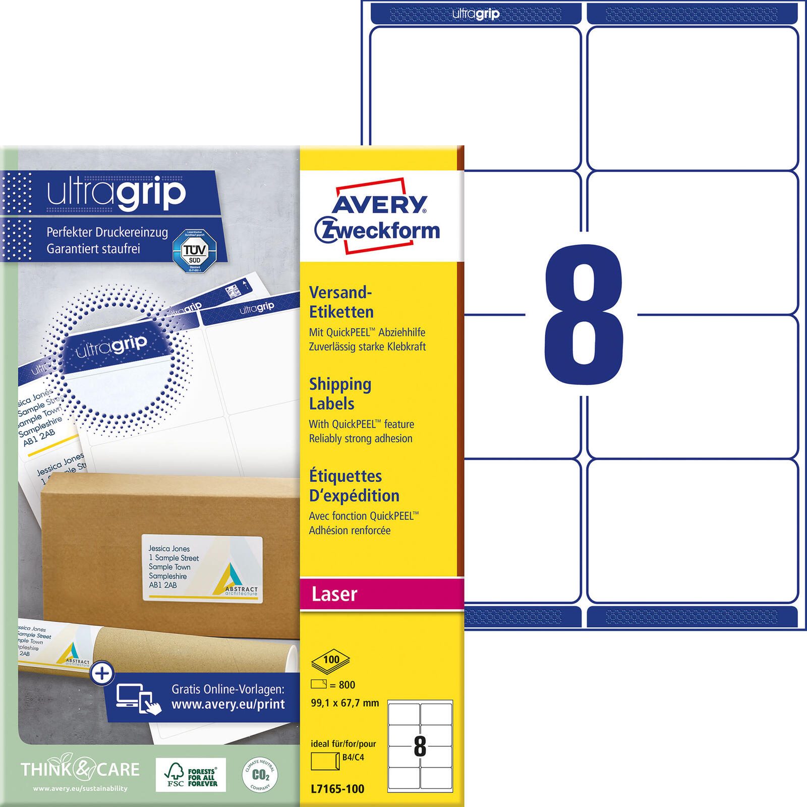 AVERY Zweckform étiquettes d'expédition L7165-100 blanc 99,1 x 67,7 mm 1 boîte = 100 feuilles