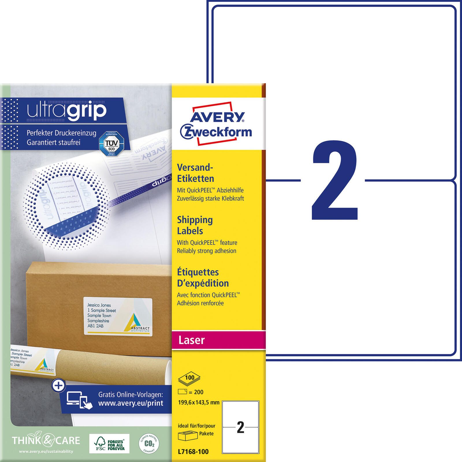 AVERY Zweckform étiquettes d'expédition L7168-100 blanc 199,6 x 143,5 mm 1 boîte = 100 feuilles