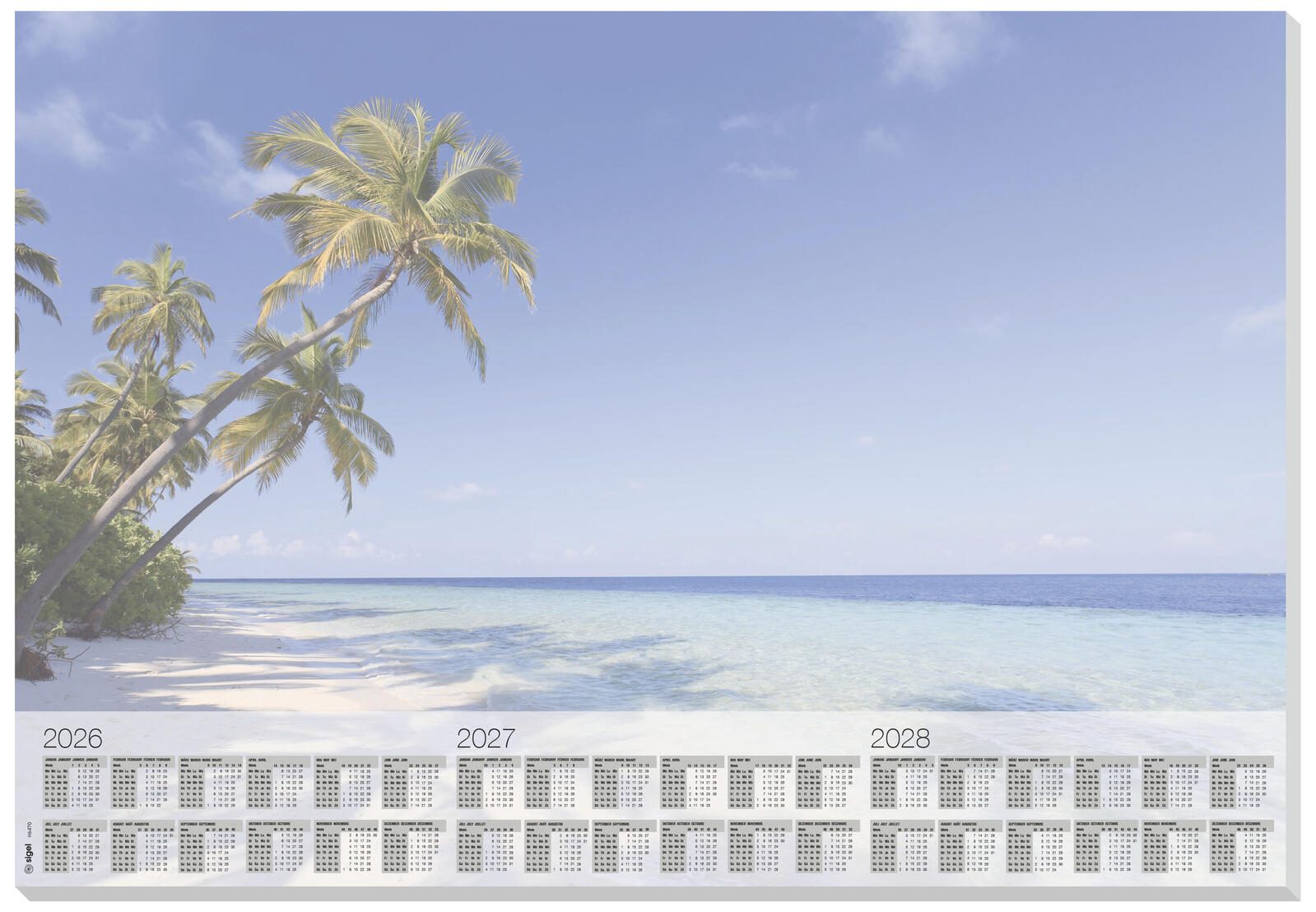 SIGEL Sous-main Beach 2026/2027/208 bleu Papier 59,5 x 41,0 cm, 30 feuilles