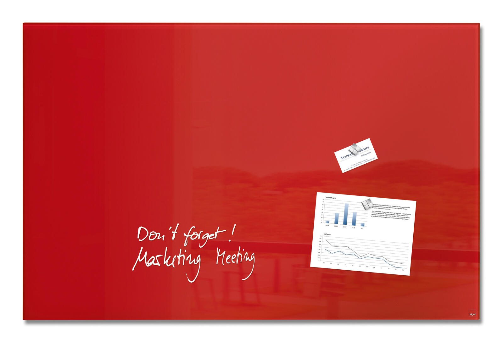 Tableau magnétique en verre SIGEL artverum® 100,0 x 65,0 cm rouge