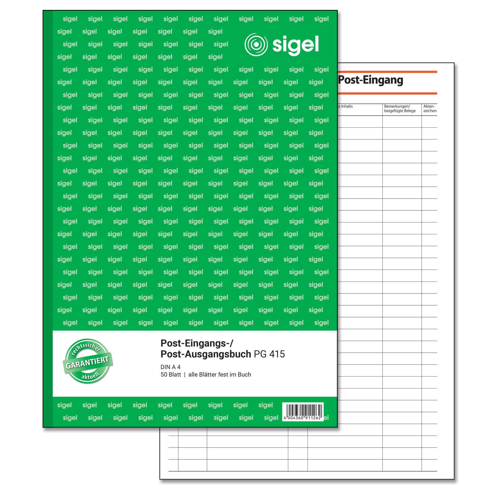 Livre de suivi des entrées/sorties postales Sigel DIN A4 - 50 pages
