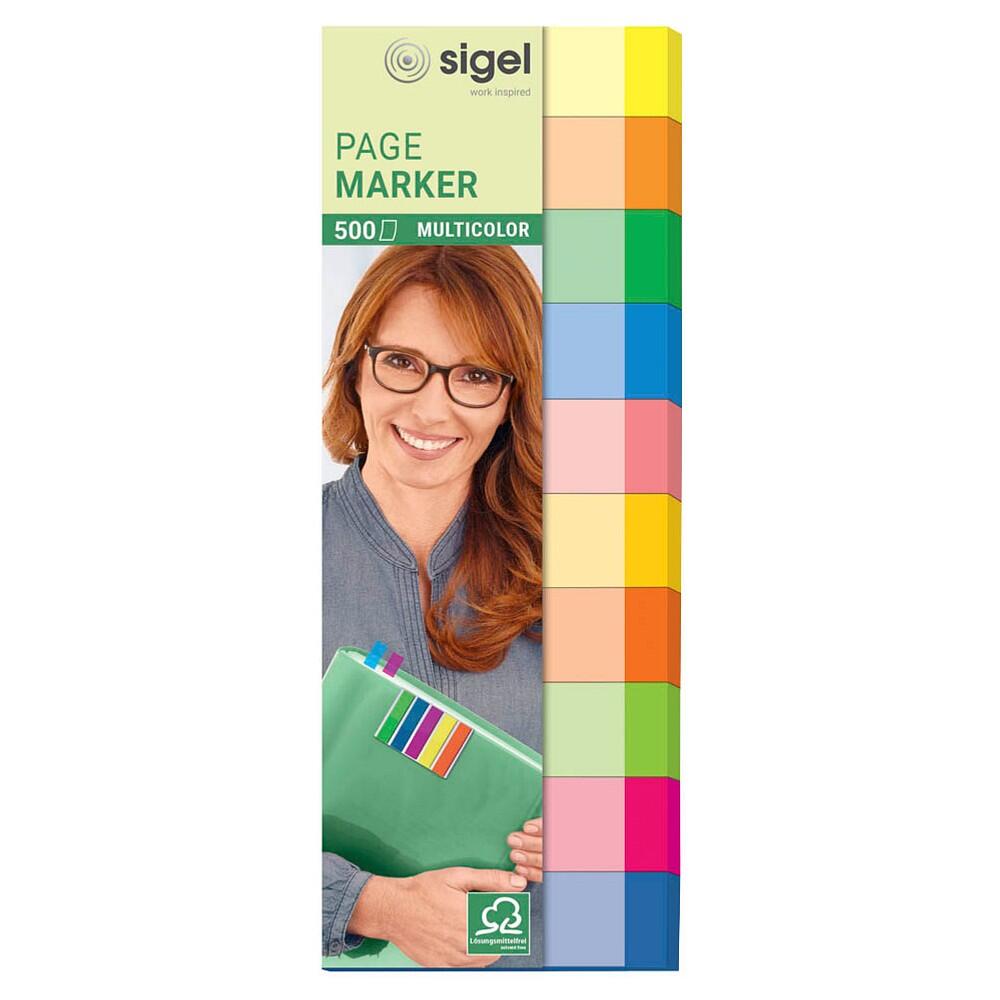 Marqueurs adhésifs multicolores SIGEL HN682 50 x 150 mm pour assortiment 500 feuilles/paquet