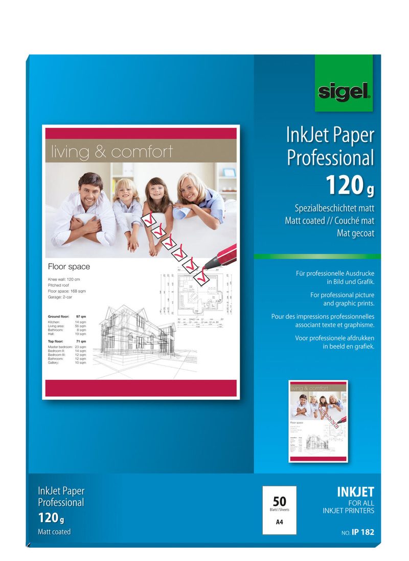 SIGEL Papier photo pour jet d'encre DIN A4 mat 120 g/m² - 1 pack = 50 feuilles