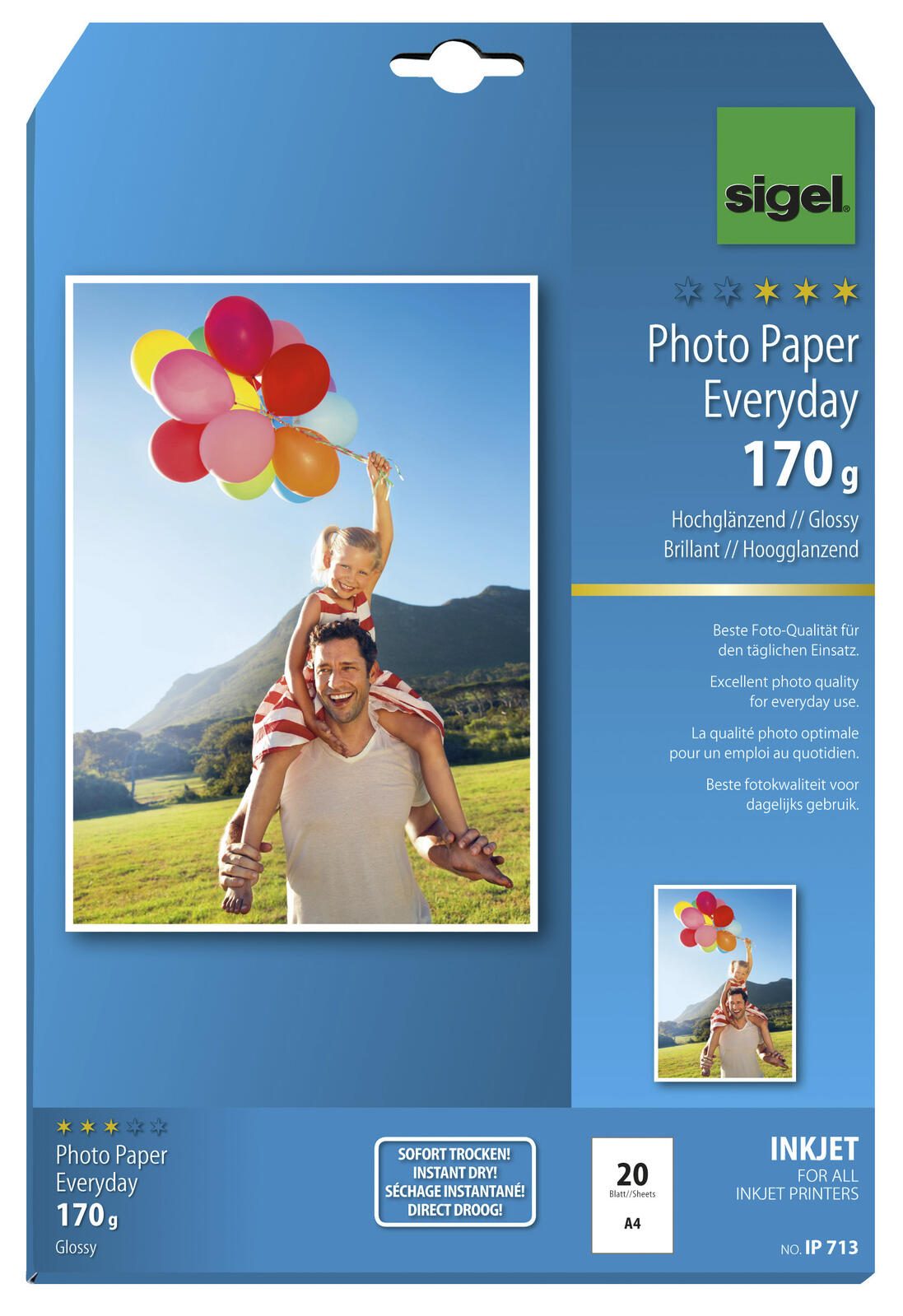 Papier photo SIGEL Everyday-plus IP713 DIN A4 170 g blanc 20 feuilles/paquet