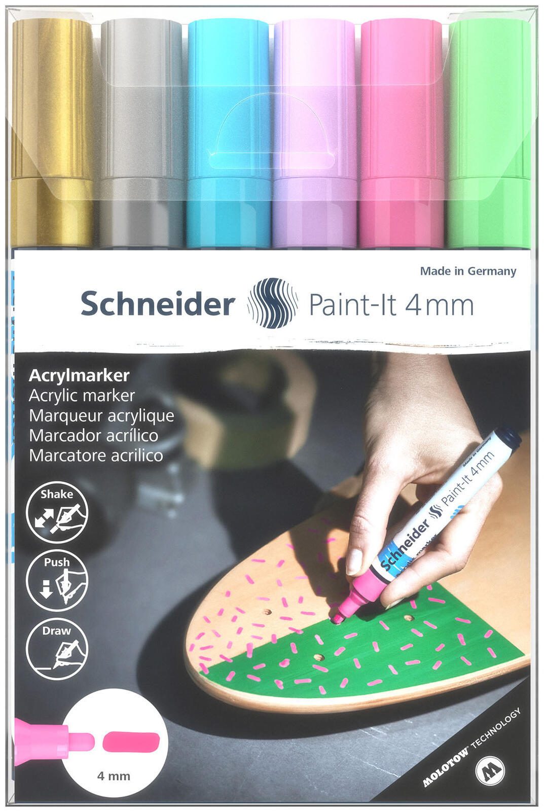 Schneider Paint-It V2 Stylos acryliques 4,0 mm Multicolore 1 boîte = 6 pièces — lot de 6 pièces