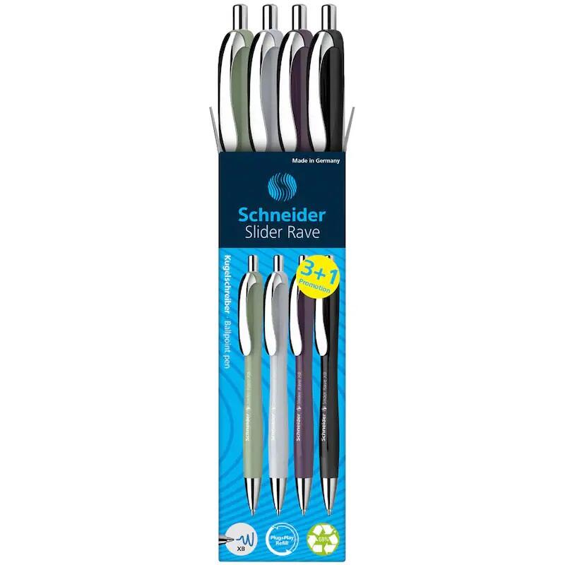 Schneider Slider Rave XB Stylo à bille trié par couleurs 0,7 mm Couleur d'écriture : Bleu 3 pièces + 1 pièce OFFERTE — lot de 3 pièces