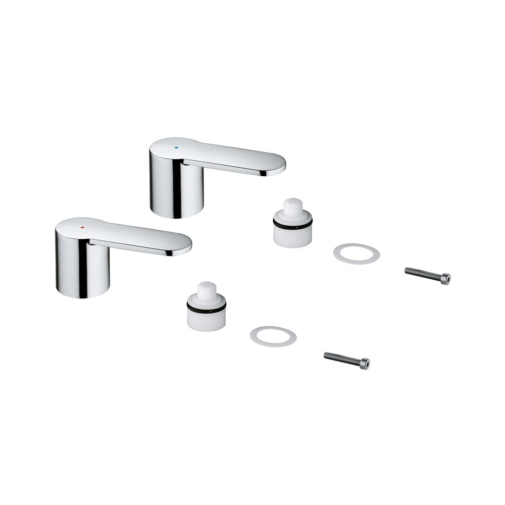 Grohe Jeu de poignées Eurostyle Cosmopolitan, métal, marquage bleu/rouge, pour robinetterie de lavabo 3 trous, finition StarLight, surface chromée