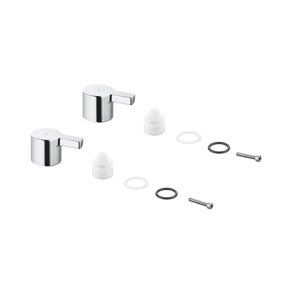 Paire de poignées Grohe pour Lineare, métal, marquage bleu/rouge, pour robinetterie de lavabo 3 trous, chromé, 48316000