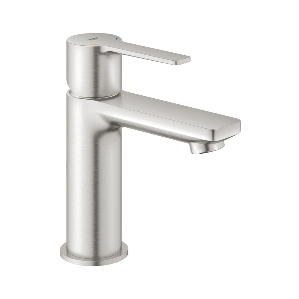 Robinetterie de lavabo Grohe Lineare à levier unique, taille XS, montage à 1 trou, corps lisse, garniture d'évacuation Push-Open 1 1/4", Supersteel