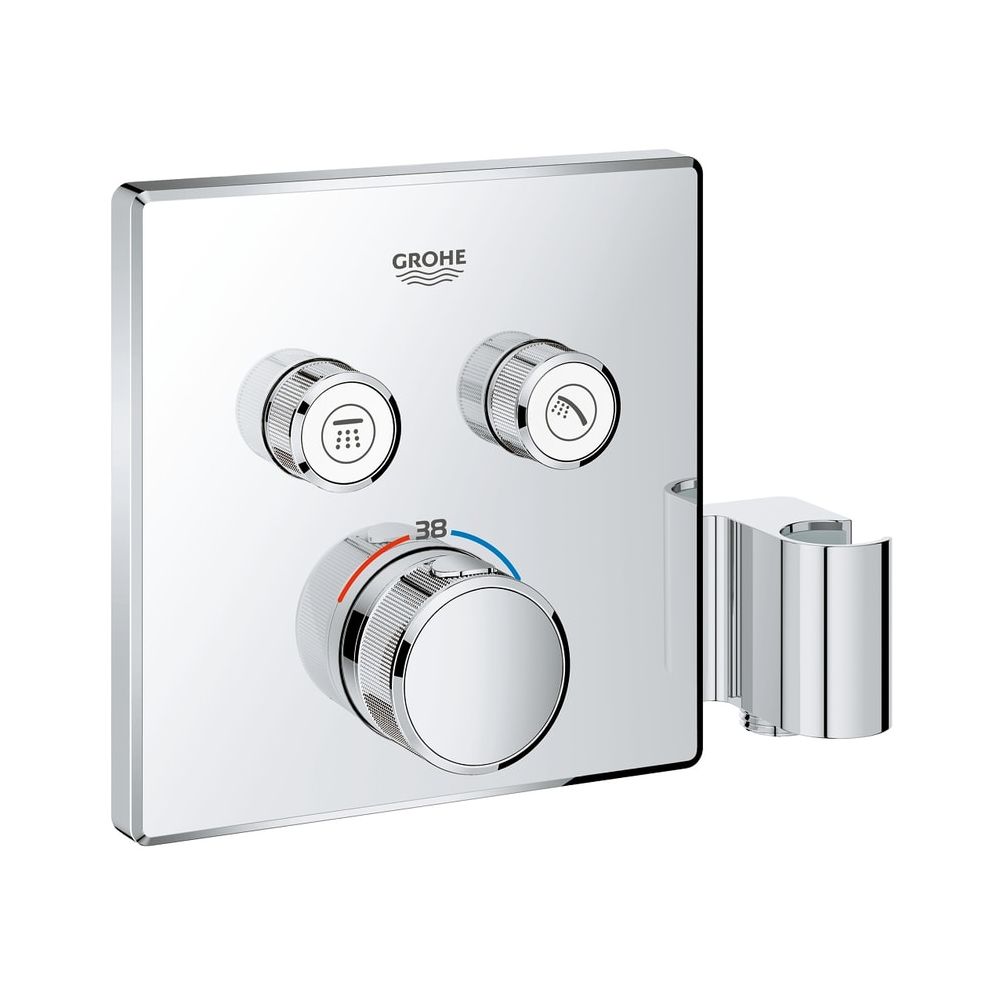 Grohe Grohtherm SmartControl thermostat encastré, design carré, FMS pour Rapido SmartBox, 2 vannes d'arrêt et support de pommeau intégré, chromé