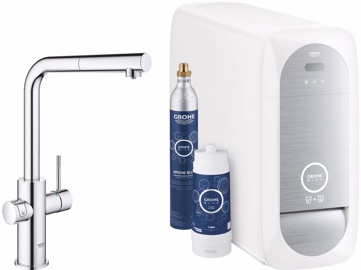 GROHE Blue Home Starter Kit, bec L, flexible, jusqu'à 150° pivotant, chromé (31539000)