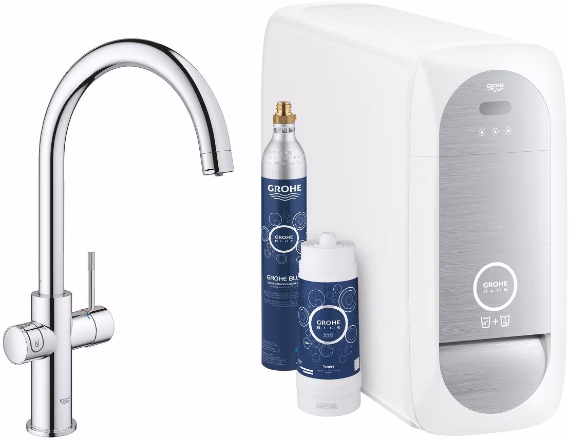 Kit de démarrage GROHE Blue Home Duo, bec en C, pivotant jusqu'à 150°, chromé (31455001)