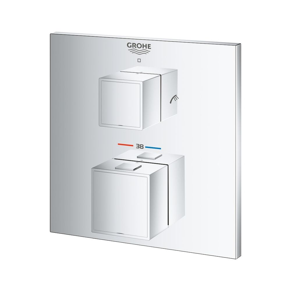 Robinetterie thermostatique Grohe Grohtherm Cube pour baignoire avec commutation 2 voies, kit de montage prêt à poser, chromé, référence 24155000