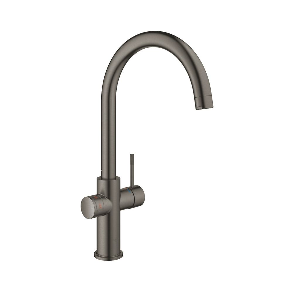 Robinetterie de cuisine Grohe Red Duo, montage 1 trou, boiler taille M, 3 L d'eau bouillante, bec en C, graphite dur brossé, 30083AL1