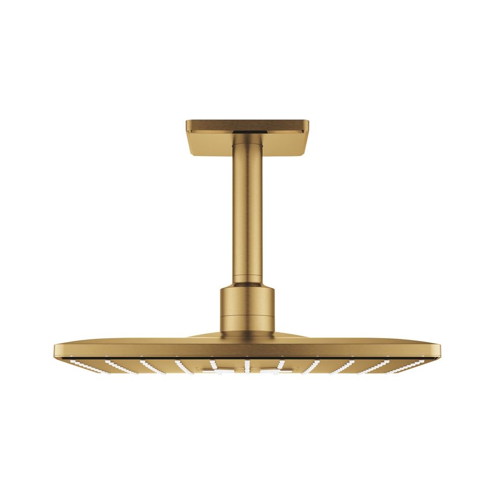 Grohe Rainshower SmartActive 310 Cube Set de pommeau de douche, carré, sortie plafond 142 mm, 2 modes de jet, Cool Sunrise brossé