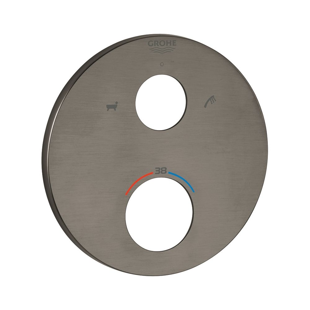 Rosace ronde Grohe pour kit de montage prêt à poser thermostatique, symbole baignoire et douchette, graphite brossé, 49075AL0