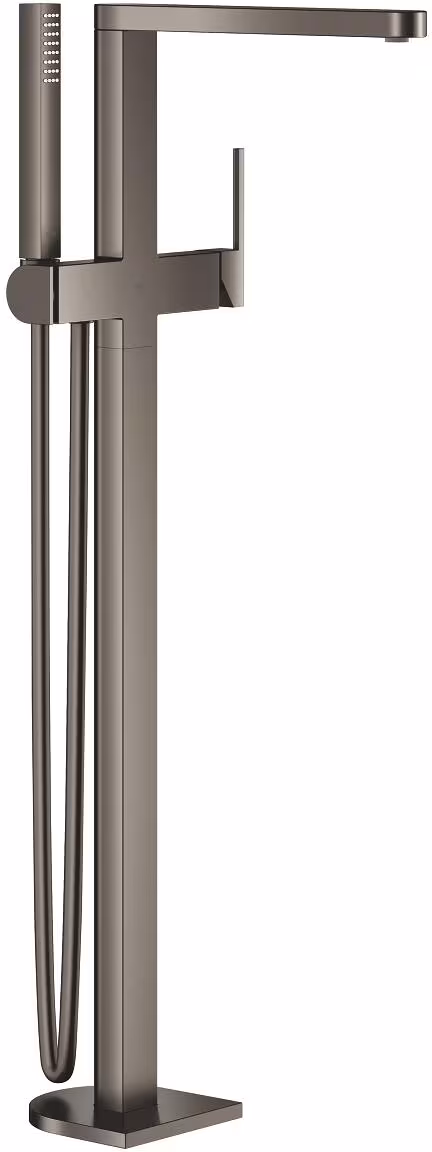 Mitigeur de baignoire monocommande GROHE Plus, montage au sol, kit complet pour 45984, avec pommeau de douche et flexible, anti-retour intégré, hard graphite brossé (23846AL3)