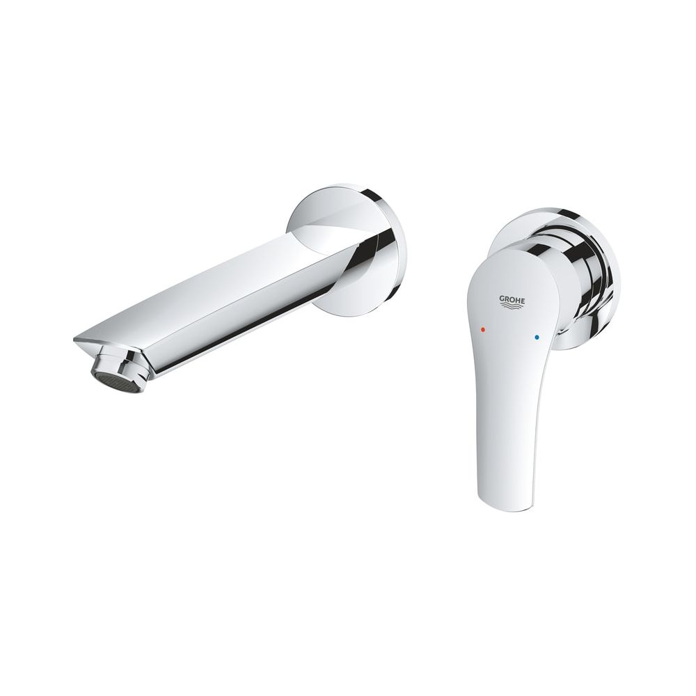 Grohe Eurosmart mitigeur de lavabo 2 trous, montage mural, kit de montage complet, poignée métallique à une main, portée 209 mm, chromé
