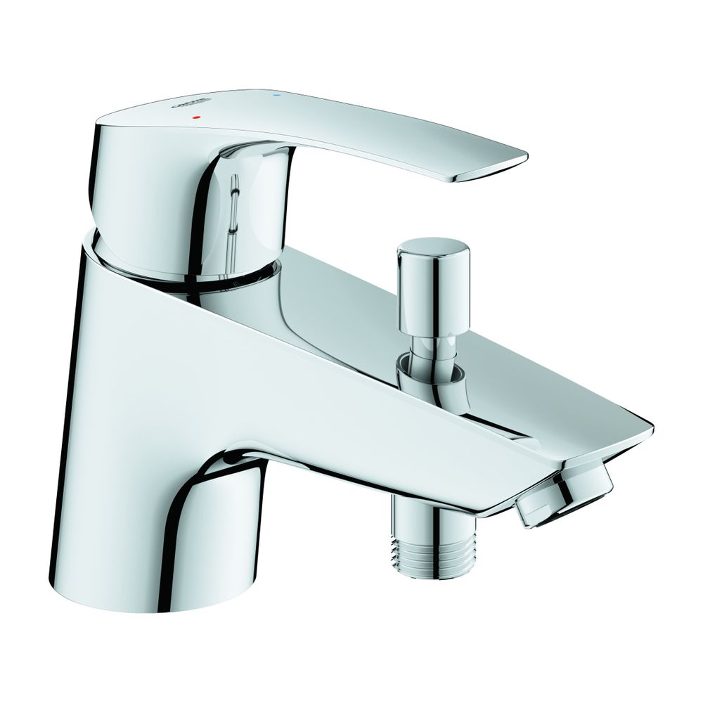 Grohe Eurosmart Mitigeur de bain monotrou, cartouche céramique avec Eco-Override-Stop, flexibles de raccordement, chromé, 33412003