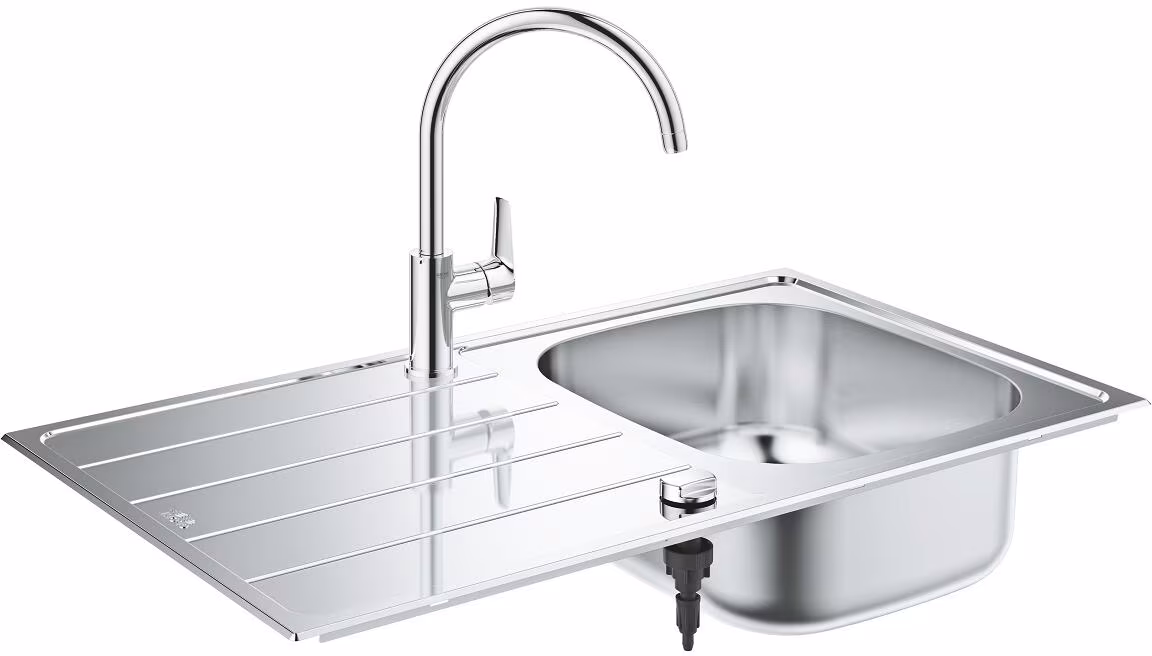 Kit GROHE composé d'un évier et d'un robinet de cuisine, bec haut, montage à trou unique, acier inoxydable (31562SD1)