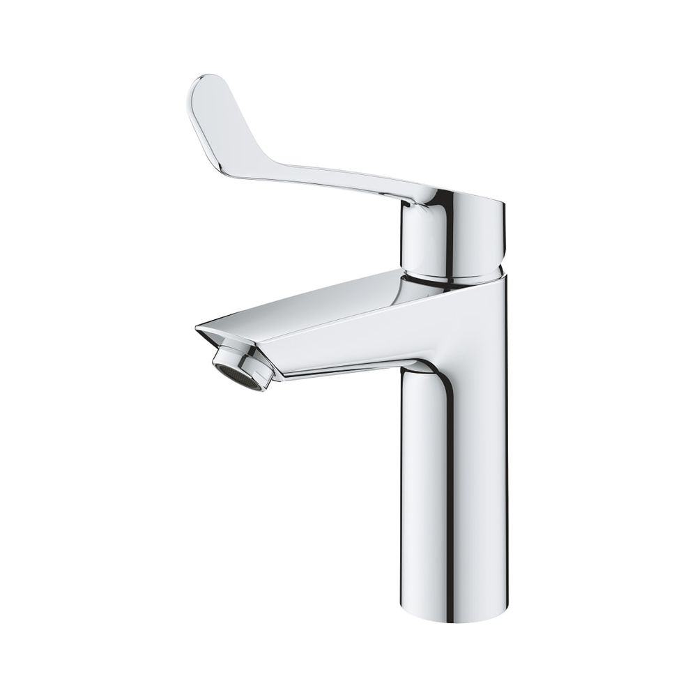 Robinetterie Grohe Eurosmart pour lavabo, taille M, levier métallique long, corps lisse, protection anti-brûlure thermique, finition chromée