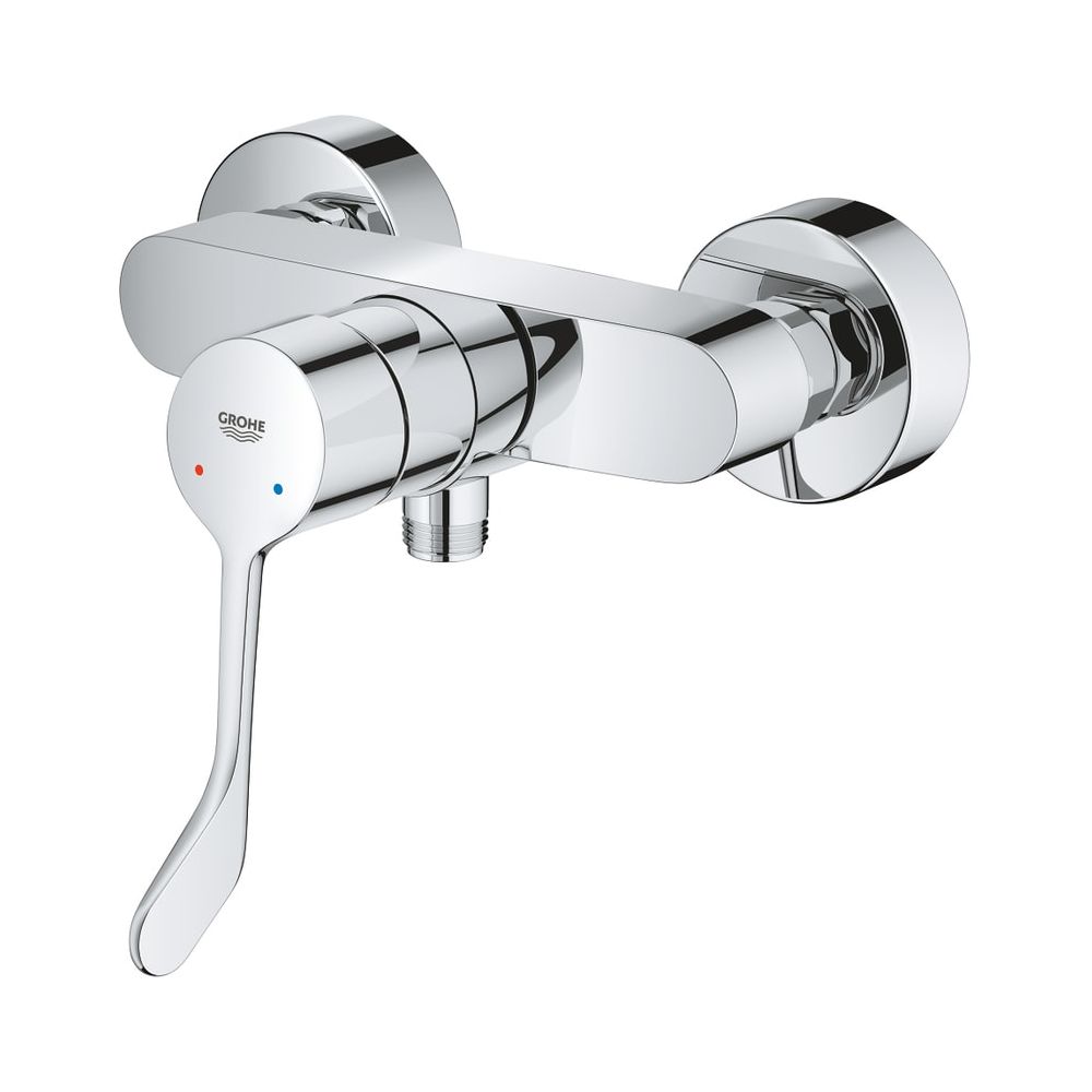 Mitigeur Grohe Eurosmart à une commande, montage mural, long levier métallique, limiteur de température, raccords S, anti-retour intégré, chromé