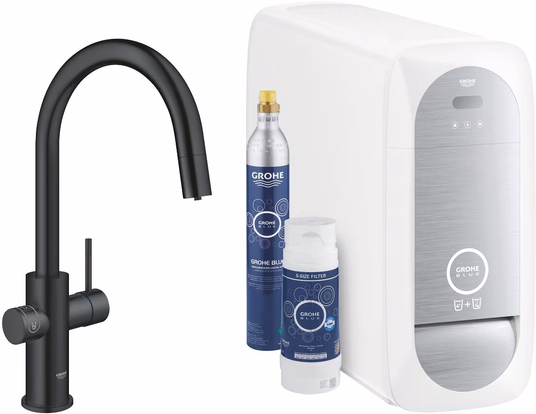Kit de démarrage GROHE Blue Home C avec bec verseur extractible, pivotant jusqu'à 150°, velvet black (31541KS0)